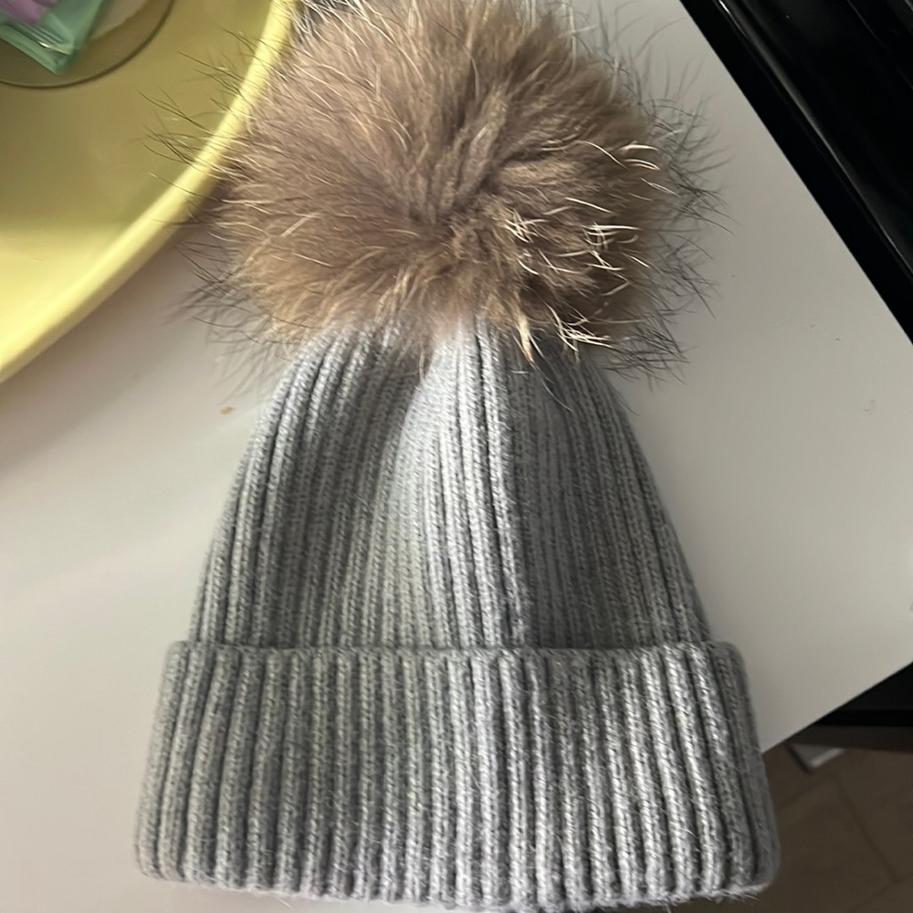 Cashmere and Fur Grey Hat Beanie